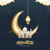 Ramadan kareem greeting card and banner with arabic calligraphy means generous holiday vector illustration