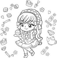 drawing cartoon cute coloring page line art, outline anime manga kawaii kids vector