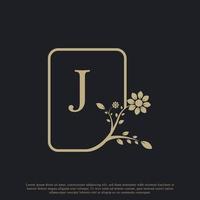 la plantilla de logotipo de lujo con monograma de letra j rectangular florece. adecuado para la marca natural, ecológica, joyería, moda, personal o corporativa. vector