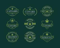 conjunto de insignia retro vintage para marihuana hoja de marihuana cannabis cáñamo thc cbd salud y terapia médica logo emblema diseño símbolo vector