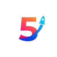 número 5 con el símbolo del icono del logotipo del cohete. bueno para logotipos de empresas, viajes, puesta en marcha y logística vector