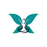 mujer mariposa con hojas para el bienestar y el elemento de plantilla de diseño de icono de logotipo saludable vector