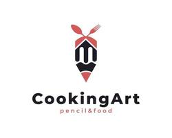 logotipo de arte de cocina creativa. combinación de tenedor, cuchara y lápiz para blog de escritores de alimentos, recetas de restaurantes, inspiración para el diseño del logotipo vector