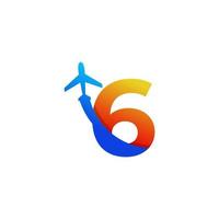 Number 6 Travel with Airplane Flight Logo Design Template Element vector