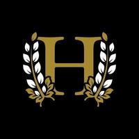 Initial Letter H Linked Monogram Golden Laurel Wreath Logo. Graceful Design for Restaurant, Cafe, Brand name, Badge, Label, luxury identity vector