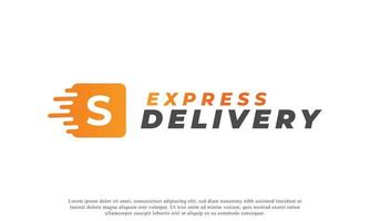 Creative Initial Letter S Logo. Orange Shape S Letter with Fast Shipping Delivery Truck Icon. Usable for Business and Branding Logos. Flat Vector Logo Design Ideas Template Element