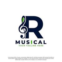 Letter R with Music Key Note Logo Design Element. Usable for Business, Musical, Entertainment, Record and Orchestra Logos vector