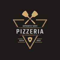 emblema clásico vintage insignia espátula pizza pizzería logotipo diseño inspiración vector