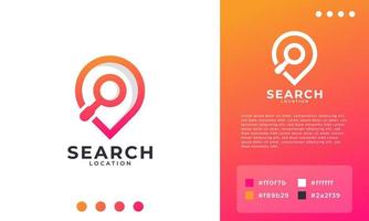 Pin maps symbol. Search internet web with magnifying glass locator vector logo design element