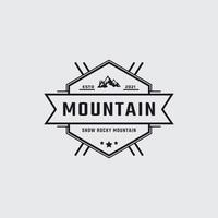 Vintage Classic Emblem Badge Ice Snow Rocky Mountain Symbol. Creek River Mount Peak Hill Nature Landscape view Logo Design Inspiration vector