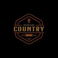 Classic Vintage Retro Label Badge for Country Guitar Music Western Saloon Bar Cowboy Logo Design Template vector