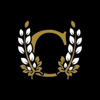 Initial Letter C Linked Monogram Golden Laurel Wreath Logo. Graceful Design for Restaurant, Cafe, Brand name, Badge, Label, luxury identity vector