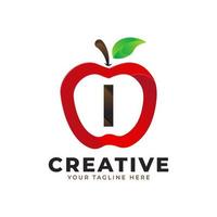 logotipo de la letra i en fruta de manzana fresca con estilo moderno. plantilla de ilustración vectorial de diseños de logotipos de identidad de marca vector
