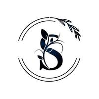 Initial Letter S Botanical Flowers with lettering circle hand drawn. Suitable for natural, eco, jewelry, fashion, personal or corporate branding. vector