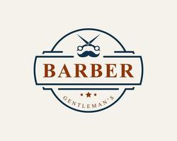 insignia retro vintage logo de barbería con símbolo de tijeras para caballero símbolo de diseño de emblema de corte de pelo vector