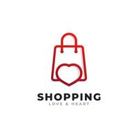 elemento de plantilla de diseño de logotipo de tienda de amor. bolsa de compras combinada con ilustración de vector de icono de hogar