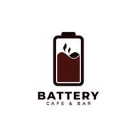 Cafe Energy Charge Logo Design. Battery Combined with Coffee Water Icon Vector Illustration