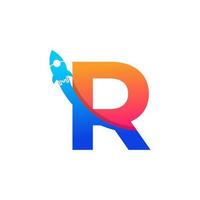 letra inicial r con el símbolo del icono del logotipo del cohete. bueno para logotipos de empresas, viajes, puesta en marcha y logística vector