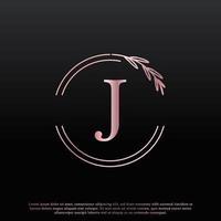 Elegant J Letter Circle Floral Logo with Creative Elegant Leaf Monogram Branch Line and Pink Black Color. Usable for Business, Fashion, Cosmetics, Spa, Science, Medical and Nature Logos. vector