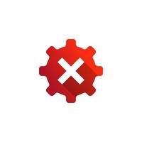 Bad Cogwheel Logo. Wrong Mark Inside Gear Red Symbol Icon Template Element vector