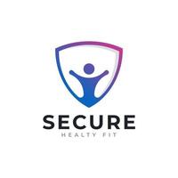 escudo de personas seguras para la protección de la familia y el elemento de plantilla de diseño de logotipo saludable vector