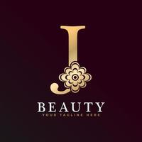 Elegant J Luxury Logo. Golden Floral Alphabet Logo with Flowers Leaves. Perfect for Fashion, Jewelry, Beauty Salon, Cosmetics, Spa, Boutique, Wedding, Letter Stamp, Hotel and Restaurant Logo. vector