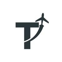 Initial Letter T Travel with Airplane Flight Logo Design Template Element vector