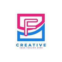 Corporation Letter F Logo With Square and Swoosh Design and Blue Pink Color Vector Template Element