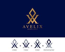 Initial letter AVX with diamond symbol linked logo design template element. Vector eps 10