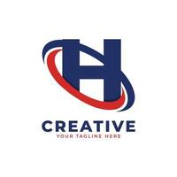 Corporation Letter H Logo With Creative Circle Swoosh Orbit Icon Vector Template Element in Blue and Red Color.