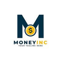 logotipo de efectivo. letra m con plantilla de diseño de logotipo de dinero de moneda vector