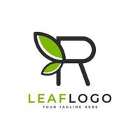 Creative Initial Letter R Logo. Black Shape Linear Style Linked with Green Leaf Symbol. Usable for Business, Healthcare, Nature and Farm Logos. Flat Vector Logo Design Ideas Template Element. Eps10