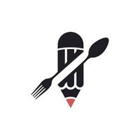 logotipo de arte de cocina creativa. combinación de tenedor, cuchara y lápiz para blog de escritores de alimentos, recetas de restaurantes, inspiración para el diseño del logotipo vector