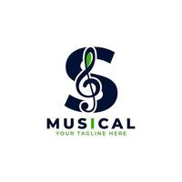 Letter S with Music Key Note Logo Design Element. Usable for Business, Musical, Entertainment, Record and Orchestra Logos vector