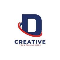 Corporation Letter D Logo With Creative Circle Swoosh Orbit Icon Vector Template Element in Blue and Red Color.