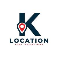 Elegant Letter K Geotag or Location Symbol Logo. Red Shape Point Location Icon. Usable for Business and Technology Logos. Flat Vector Logo Design Ideas Template Element.