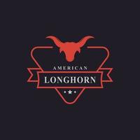 Vintage Retro Badge for Texas Longhorn Cow, Country Western Bull Head Family Countryside Farm Logo Design Template Element vector