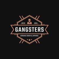 Classic Vintage Retro Label Badge for Gangsters and Mafia Logo Design Inspiration. Man in Black Suit Symbol vector