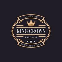 Vintage Retro Badge for Luxury Golden King Crown Royal Logo Design Template Element vector