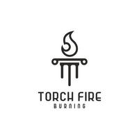 Abstract Illustration Letter T Burning Torch Fire Flame with Pillar Column Logo Design Inspiration vector