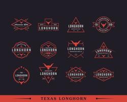 conjunto de insignia de etiqueta retro vintage clásica para texas longhorn western bull head familia campo granja inspiración para el diseño del logotipo vector