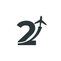 Number 2 Travel with Airplane Flight Logo Design Template Element vector