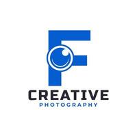 Letter F with Camera Lens Logo Design. Creative Letter Mark Suitable for Company Brand Identity, Entertainment, Photography, Business Logo Template vector