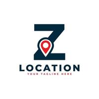 Elegant Letter Z Geotag or Location Symbol Logo. Red Shape Point Location Icon. Usable for Business and Technology Logos. Flat Vector Logo Design Ideas Template Element.