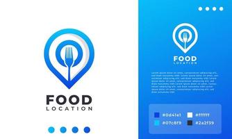 diseño de logotipo de ubicación de alimentos, tenedor y cuchara con combinación de logotipo de mapa pin. adecuado para el icono del logotipo de empresa, restaurante y aplicación vector