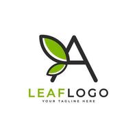 Creative Initial Letter A Logo. Black Shape Linear Style Linked with Green Leaf Symbol. Usable for Business, Healthcare, Nature and Farm Logos. Flat Vector Logo Design Ideas Template Element. Eps10