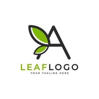 letra inicial creativa un logotipo. estilo lineal de forma negra vinculado con el símbolo de hoja verde. utilizable para logotipos de negocios, salud, naturaleza y granjas. elemento de plantilla de ideas de diseño de logotipo de vector plano. eps10