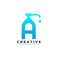 Antibacterial Hand Sanitizer Logo. Initial Letter A with Hand Sanitizer Logo. vector