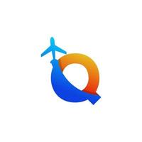 Initial Letter Q Travel with Airplane Flight Logo Design Template Element vector