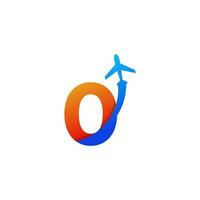 Number 0 Travel with Airplane Flight Logo Design Template Element vector